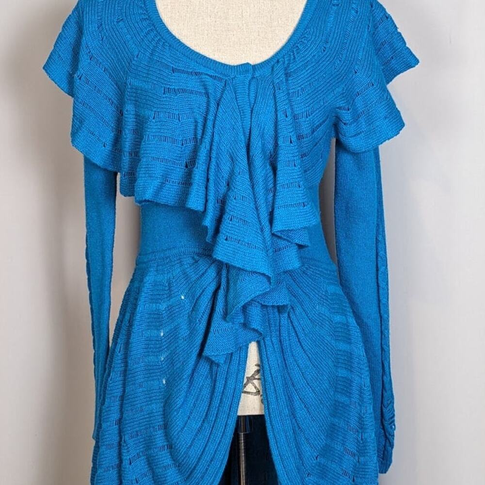 Blue Ruffled Women's Sweater - Picture 12 of 16